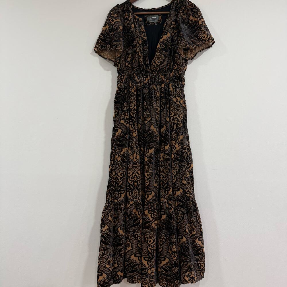 Anthropologie Somerset Maxi Velvet Burnout Dress Tiered Black Floral Size S - Picture 5 of 10